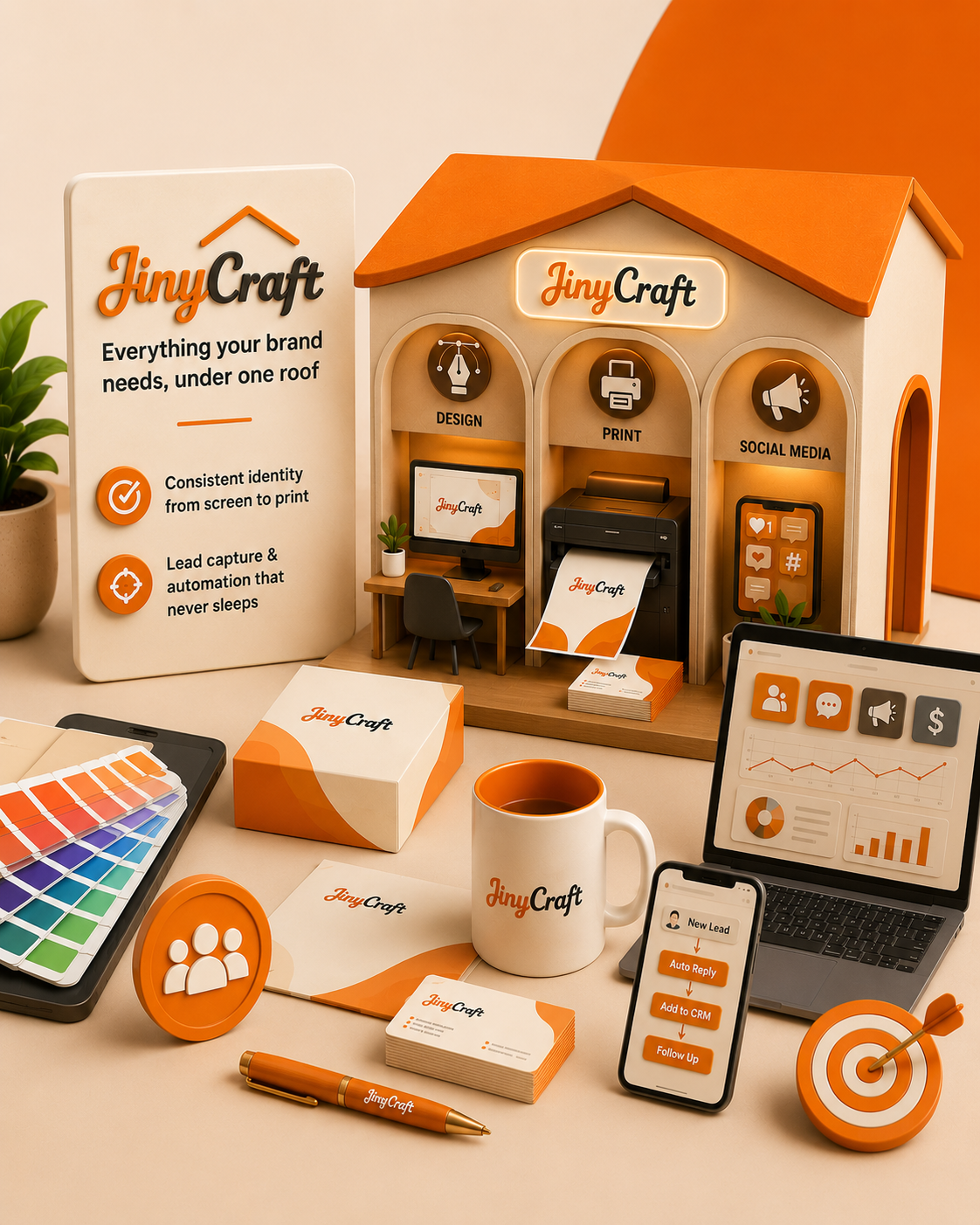 فريق Jiny Craft الإبداعي يراجع مطبوعات الهوية التجارية في استوديو بالقاهرة